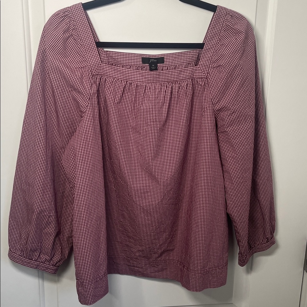 J. Crew Red Gingham Square Neck Blouse - Size Medium